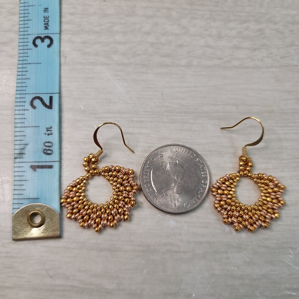 Hand Beaded Golden Fan Earrings
